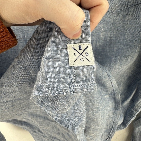 Lucky Brand Button Up Shirt Chambray‎ Linen M Blue California Fit Long Sleeve - Picture 6 of 11